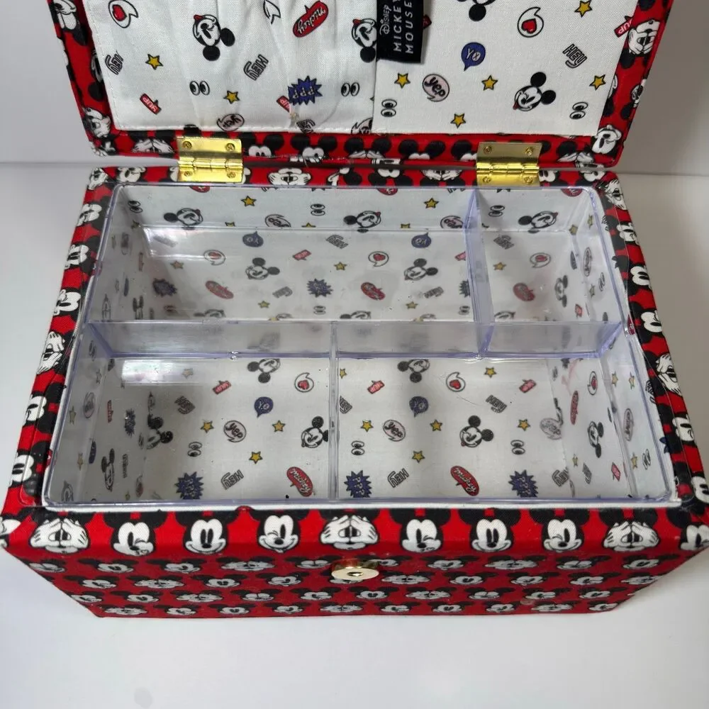 Disney Mickey Mouse Fabric Sewing Basket Box Organizer Handle Red Black Storage
